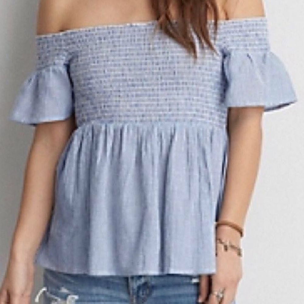 American Eagle Blue and White Striped Top